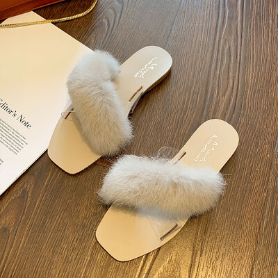 

The Korean version of the fairy department Mao Mao slippers women summer wear cross transparent slippers flat slippers