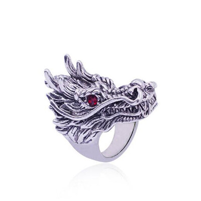

Dragon Head Rings For Men Punk Rock Style Red Stone Rings Party Jewelry Personalized Exaggerated Rings