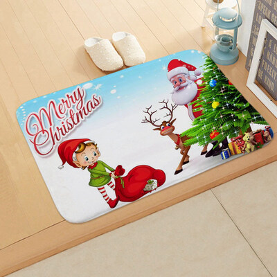 

New Fashion 8 Styles Santa Claus Christmas Flannel Door Mat Floor Mat Bathroom Home Absorbent Non-Slip