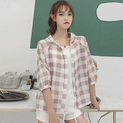 

2019 Women Blouses Long Sleeve Shirts Cotton Plaid Hooded Shirt Casual Female Blouse Tops