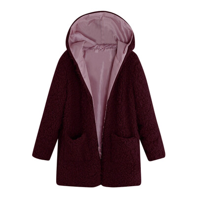 

Roseonmyhand Womens Ladies Warm Artificial Wool Jacket Winter Outerwear Hooded Pockets Coat