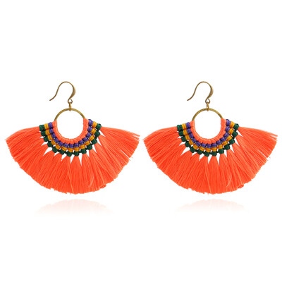 

Europe&the United States Bohemian Style Retro Exaggerated Braided Silk Earrings Female Tide Fringed Fan Earrings