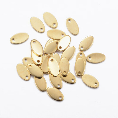 

304 Stainless Steel Charms Oval Golden 9x5x1mm Hole 1mm