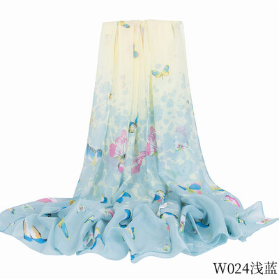 

Womens seaside holiday sunscreen chiffon beach towel garden butterfly print silk scarf shawl wholesale W024