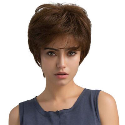 

〖Follure〗Fashion Brown Side Fringe  Curly Lace Hair Wave Human Hair Female Wigs