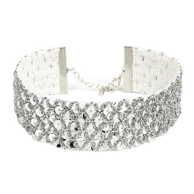 

Charming Wide Edge Velvet Sequins Crystal Choker Necklace Fashion Clavicle Collars