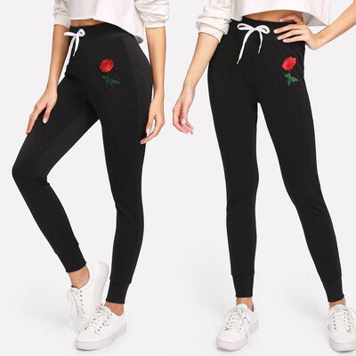 

Tailored Fashion Womens Solid Applique Drawstring Leisure Sports Casual Tightening Pants