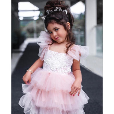 

Flower Girl Kids Tutu Dress Lace Princess Party Wedding Bridesmaid Tulle Gown