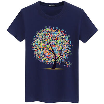 

Mens T-shirt Cotton Hip Hop T-shirt Tree Print Casual Fashion T-shirt Mens Short-sleeved Personality Funny T-shirt