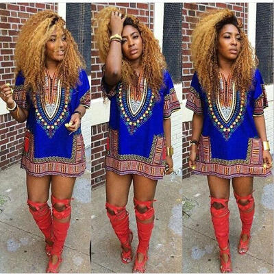 

Sexy Women Fashion Dashiki Loose Half Sleeve Evening Casual Mini Dress