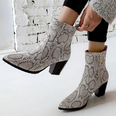

Rose New Autumn And Winter Stitching Color Chunky Heels Boots Women High-Heeled Shoes