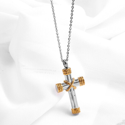 

Titanium Steel Gold Cross Pendant Keepsake Urn Necklace For Ashes Memorial Jewelry Mementos
