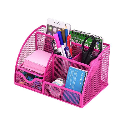 

7 Storage Compartments Multi-functional Mesh Desk Organizer Pen Holder Stationery Storage Container Box Collection Office School