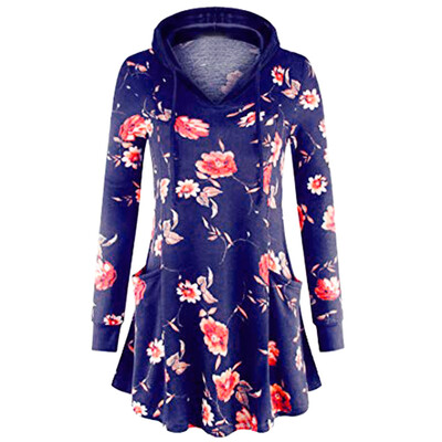 

Starmoon Women Floral Printed Pullover Hoodie Sweatshirt Swing Flared Tunic Top Pockets