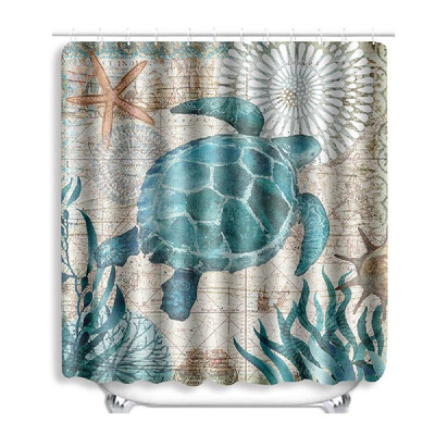 

4pcsset Turtles Printed Pattern Bathroom Decoration Water-resistant Shower Curtain Pedestal Rug Lid Toilet Cover Mat Non-slip Bat