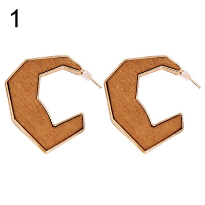

Wooden Geometric Pendant Statement Stud Earrings Fashion Women Party Jewelry