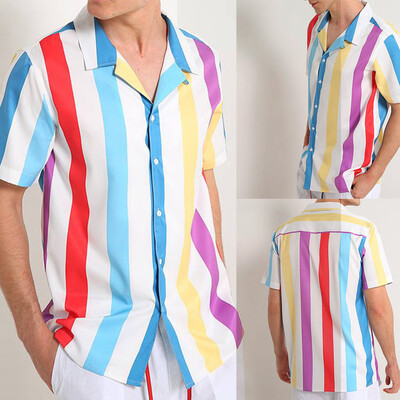 

Toponeto Men Short Sleeve Striped Button-down Shirt Men Blouse Comfort Summer Tops