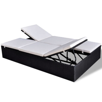 

Double Sun Lounger with Cushion Poly Rattan Black