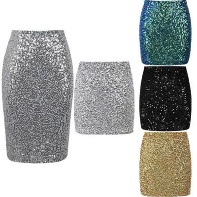 

Women Lady Sexy Sequin Skirt Stretch Bodycon Sparkle Mini Skirt Party Long Dress