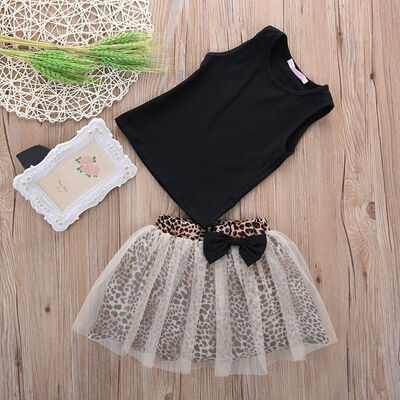 

Hot Kid Baby Girl Sleeveless Round Collar TopLace Dress 2Pcs Suit Outfit set