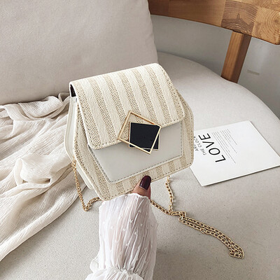 

Sen temperament chain Messenger bag female simple contrast color woven bag 2019 new fashion wild striped shoulder bag