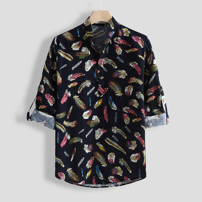 

Tailored Men Casual Printing Vintage Slim Casual Long Sleeve Dress Shirt Blouse Tops