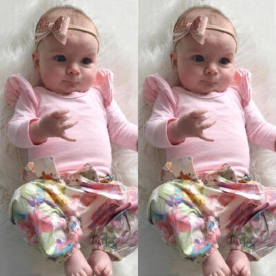 

3Pcs Newborn Baby Girls Long Sleeve Tops Romper BodysuitPants Leggings Headbands Outfits Clothes Set