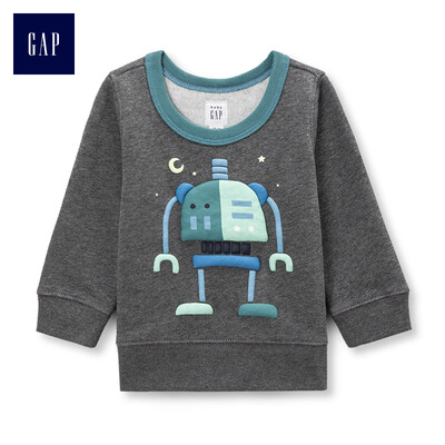 

GAP flagship store baby boy fun pattern round neck long-sleeved sweater 374392 charcoal gray 12-18M