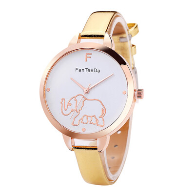 

Featured Womens Watches Elephant Pattern Dial Ladies Fashion Quartz Wristwatch Leather Strap Clock Simple Relogio Feminino