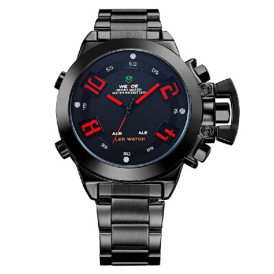 

WH1008 Mens Sports Military Multi-function Stainless Steel Analog Digital LED Display Quartz Watch 3ATM Water Resistant