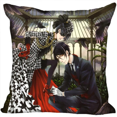 

Black Butler Anime Pillow Cover Bedroom Home Office Decorative Pillowcase Square Zipper Pillow Cases Satin Fabric No Fade