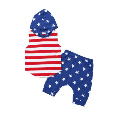 

4th Of July Toddler Kid Baby Boy Sleeveless Hooded Tops Shorts Outfit Clothes