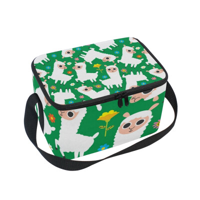 

Lunch Box Insulated Lunch Bag Large Cooler White Llama In The Green Tote Bagfor Kids Men Women