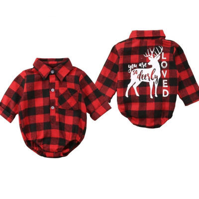 

Newborn Baby Girls Boys Plaid Check Christmas Elk Romper Bodysuit Outfit Clothes