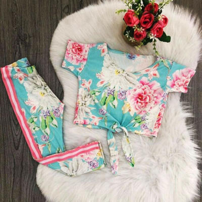 

US Kids Baby Girls Floral Bow Tie Tops Leggings Pants Outfit Clothes Set Summer