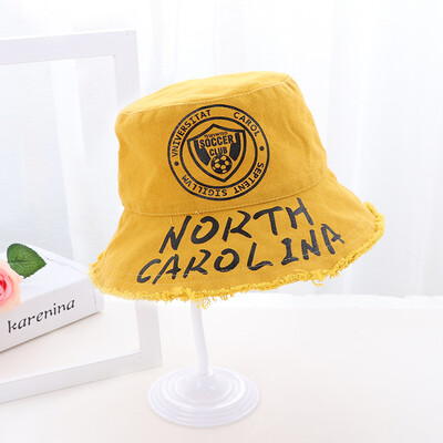 

New Korean version of the fur-side denim letter childrens baby hat cute shade flat top basin hat fisherman hat