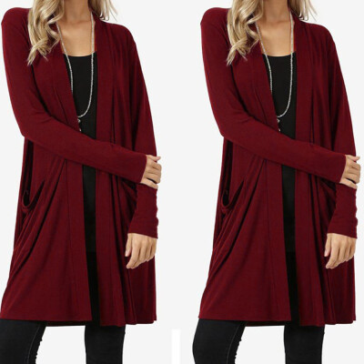 

Roseonmyhand Womens Open Front Fly Away Cardigan Sweater Long Sleeve Plus Pockets Loose Drape