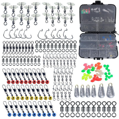 

177pcs Fishing Accessories Kit Crank Hooks Sinker Weights Swivels Snaps Connectors Beads Fishing Tackle Box Set
