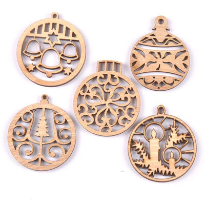

10PCS Wood Piece Hollow Christmas Element Shape Christmas Tree Hanging Decoration
