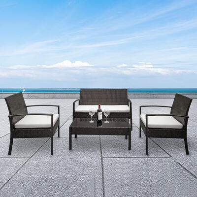 

Zimtown PE Rattan 4PCS Conversation Sofa Set With Cushions for Patio Garden Yard
