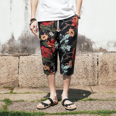 

Gobestart Mens Wide-breasted Harem Cotton Linen Wide-leg Pajamas Loose Cropped Trousers