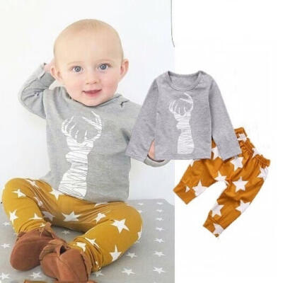 

Newborn Infant Girl Boy Deer Long Sleeve Romper Pants Baby Outfits Set Costume