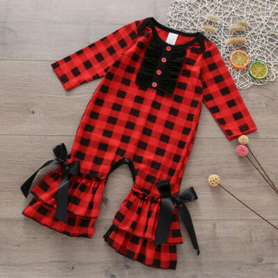 

Newborn Baby Girl Clothes Ruffle Plaids Bowknot Romper Jumpsuit Bodysuit Outfits