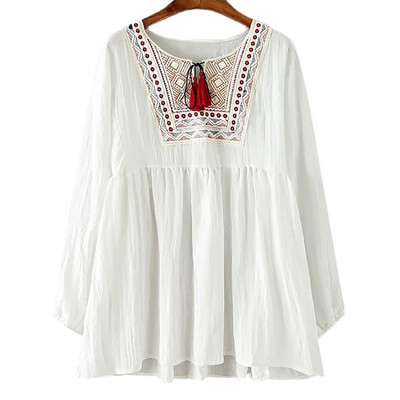 

Ruched Embroidered Loose Blouse