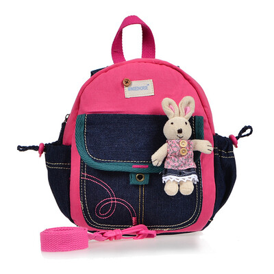 

Kids School Bags Anti-lost Backpack Canvas Kindergarten Schoolbags With Safety Harness & Plush Toys Rose