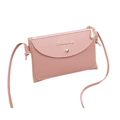 

New Bag Solid Women Fashion Casual Girls Letter Metal Decorative Messenger Color Zipper Phone Shoulder Crossbody Bags