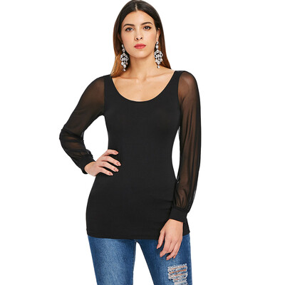 

Semi Sheer Mesh Insert Criss Cross T-shirt