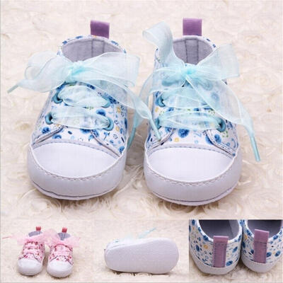 

Infant Toddler Kids Girl Floral Soft Soled Crib Lace Up Shoes Walking Sneaker