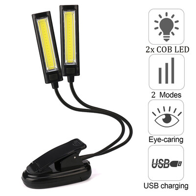 

Gobestart Flexible USB Clip-On 2x COB LED Light Reading Study Desk Table Lamp Rechargeable