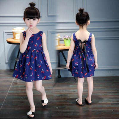 

Toddler Kids Baby Girls Sundress Cherry Print Dress Princess Party Pageant Dress